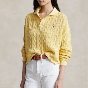 NWT Polo Ralph Lauren beautiful yellow cable polo shirt sweater